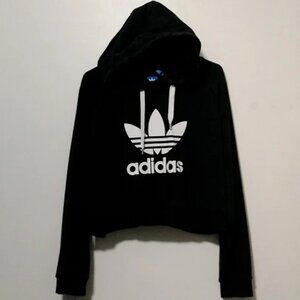 Adidas Crop Top Hoodie Black With White Logo Print Size Large
